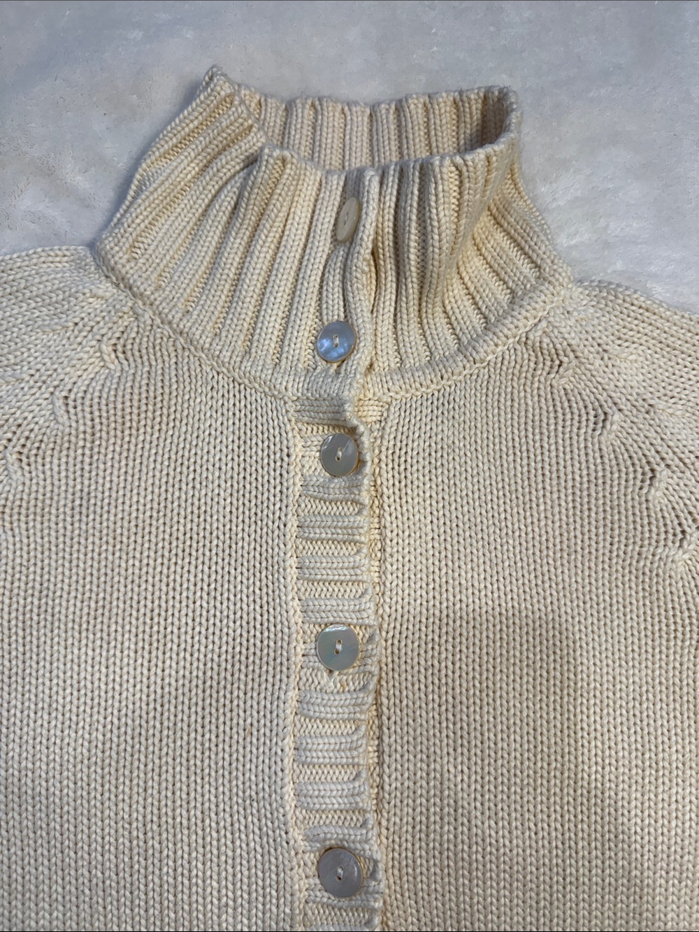Lands End vintage cotton cream knit cardigan. 10-12.